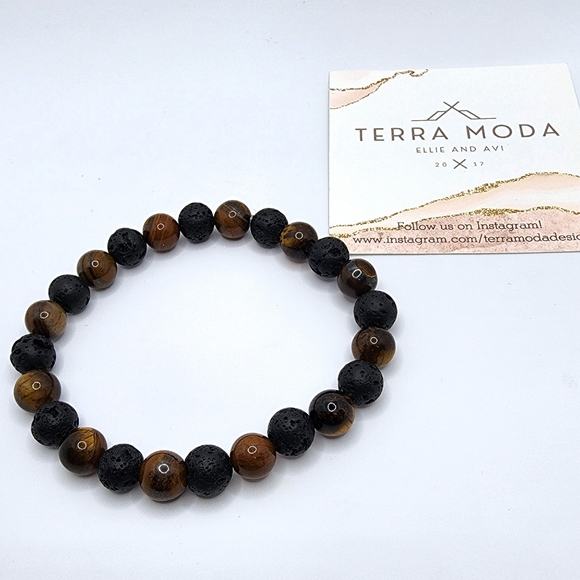 TMD - Tigers Eye and Lava Stone Beaded Men's Bracelet - Picture 2 of 8